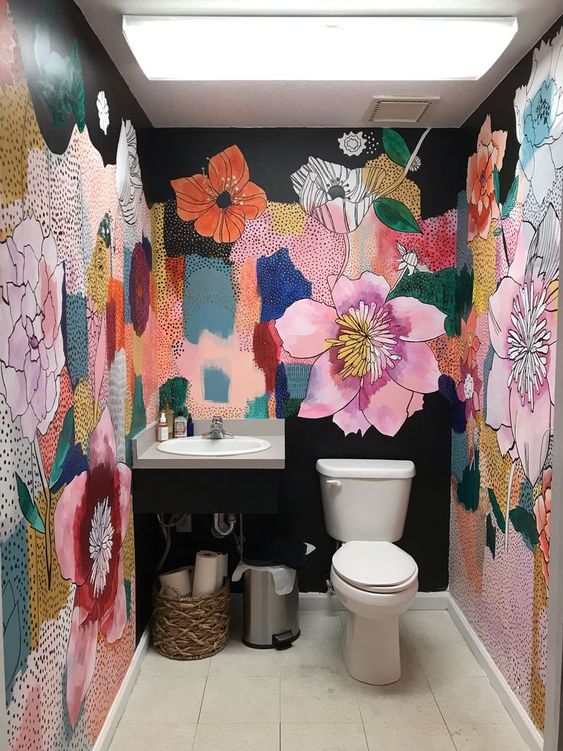 çiçekli banyo duvarı boyama modelleri